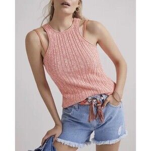 ANTHROPOLOGIE Marled Knit High-Neck Tank Top, Size XL NWOT